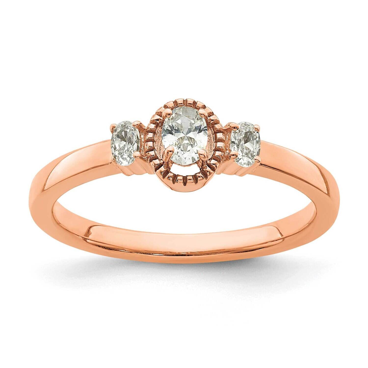 Beaded Edge Petite 3-Stone 1/4 Carat Oval Diamond Complete Promise/Engagement Ring 14k Rose Gold RM…