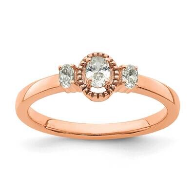 Beaded Edge Petite 3-Stone 1/4 Carat Oval Diamond Complete Promise/Engagement Ring 14k Rose Gold RM…
