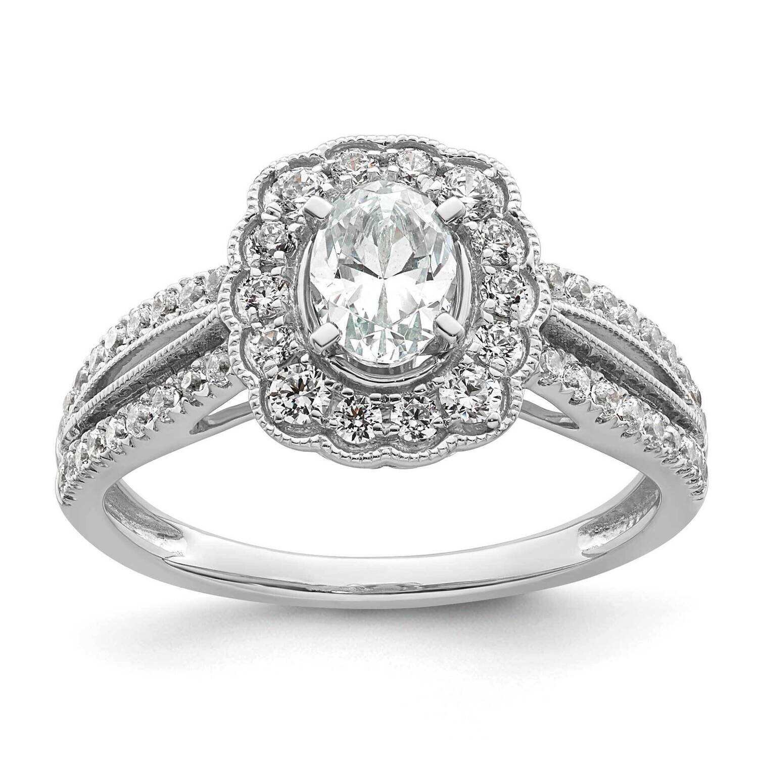 Vintage Halo Holds 1/2 Carat 5.2mm Oval Center 1/2 Carat Diamond Semi-Mount Engagement Ring 14k Whi…