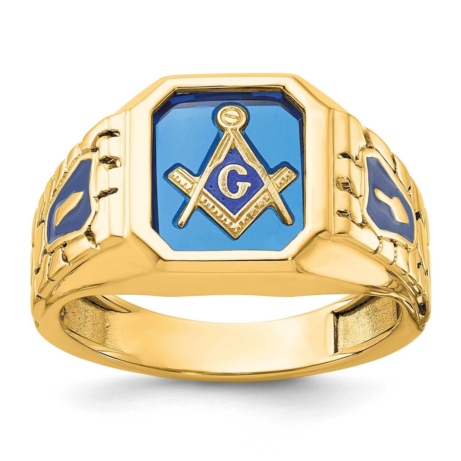 Ibgoodman Men&#39;s Polished Textured Blue Lodge Master Masonic Ring Mounting 10k Gold B57699-0Y by Mas…