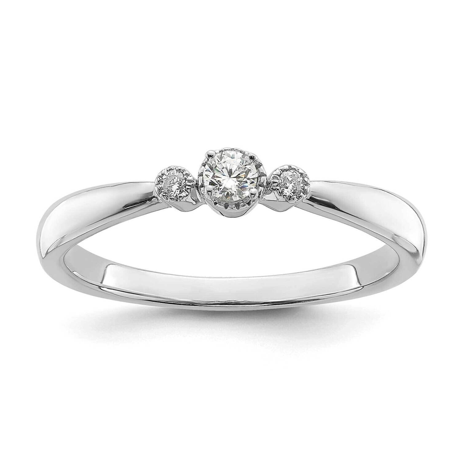 Beaded Edge Petite 3-Stone 1/15 Carat Round Diamond Complete Promise/Engagement Ring 14k White Gold…