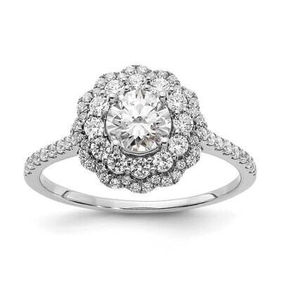 Double Halo Holds 5/8 Carat 5.5mm Round Center 1/2 Carat Diamond Semi-Mount Engagement Ring 14k Whi…