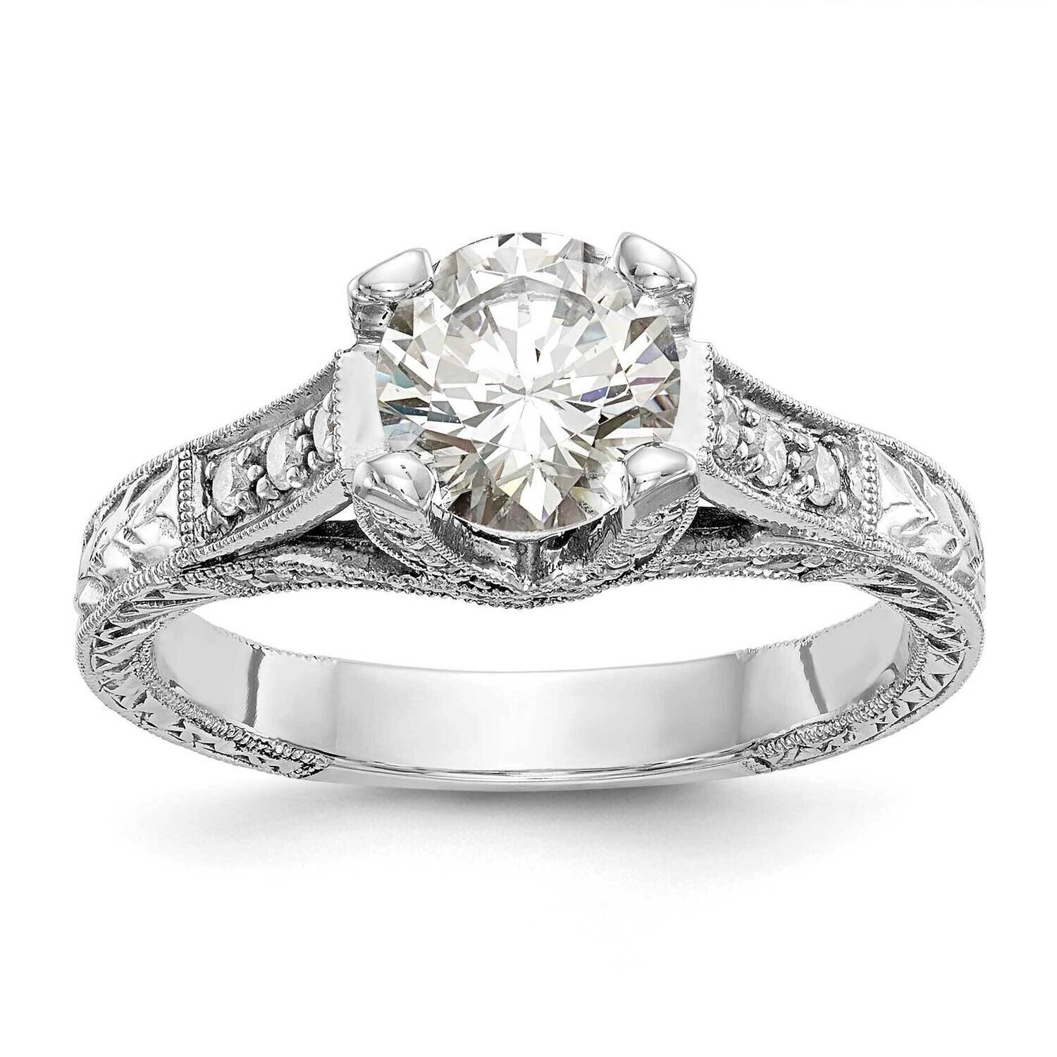 Holds 1 Carat 6.5mm Round Center 1/3 Carat Diamond Semi-Mount Engagement Ring 14k White Gold RM2592…