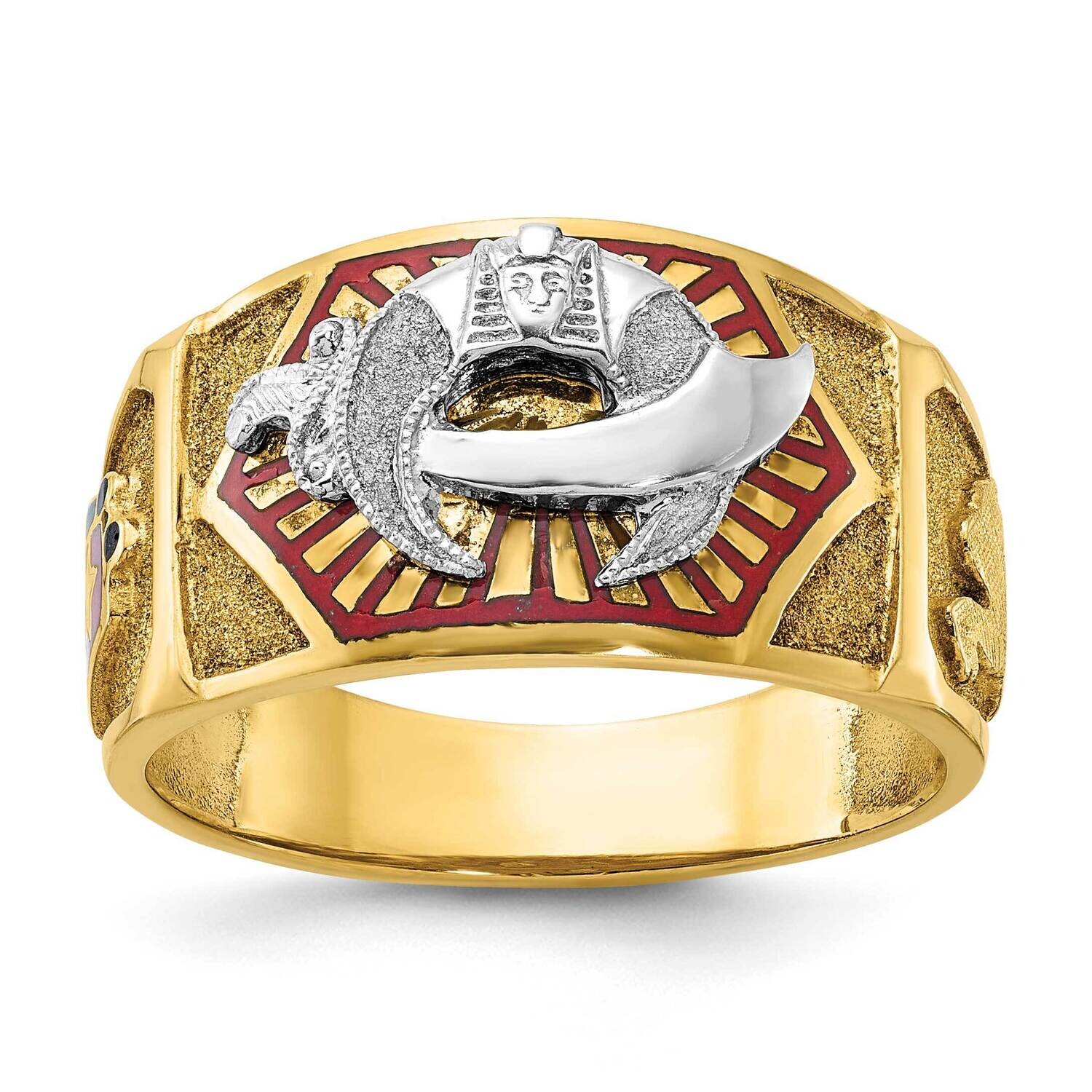 Ibgoodman Men's Polished Textured Multi-Color Enamel Masonic Shriner's Ring 10k Two-Tone Gold B02420-0YW