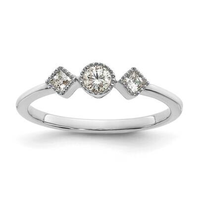 Beaded Edge Petite 3-Stone 1/4 Carat Round/Princess Diamond Complete Promise/Engagement Ring 14k Wh…