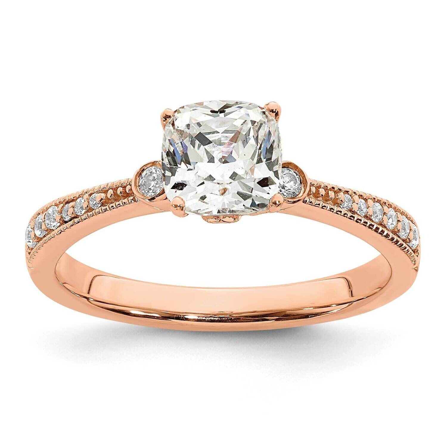 Holds 1 Carat 6.00mm Cushion Center 1/15 Carat Diamond Semi-Mount Engagement Ring 14k Rose Gold RM7…