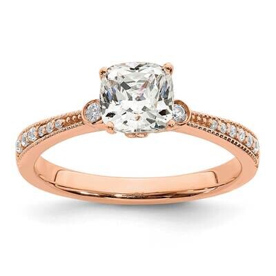 Holds 1 Carat 6.00mm Cushion Center 1/15 Carat Diamond Semi-Mount Engagement Ring 14k Rose Gold RM7…