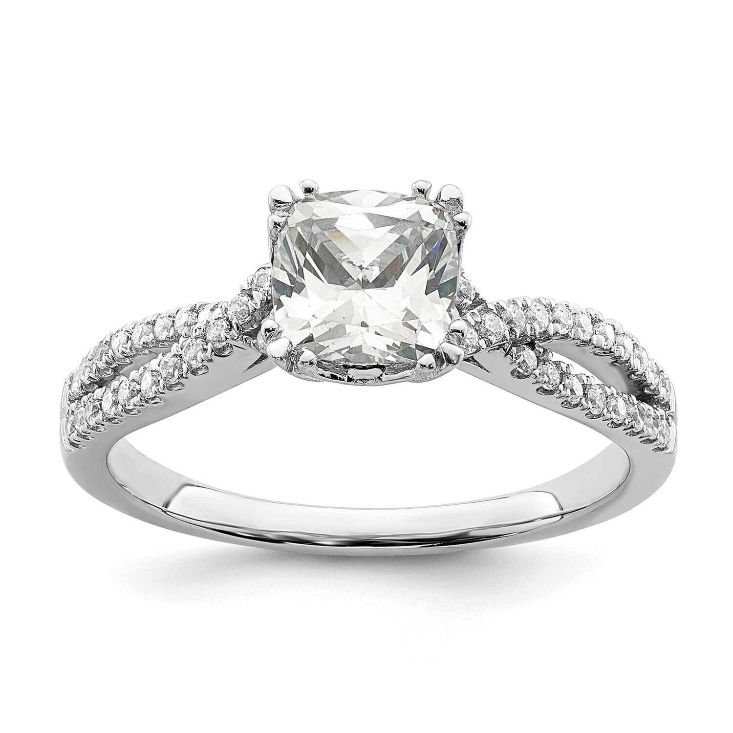Criss-Cross Holds 1 Carat 6.00mm Cushion Center 1/5 Carat Diamond Semi-Mount Engagement Ring 14k Wh…