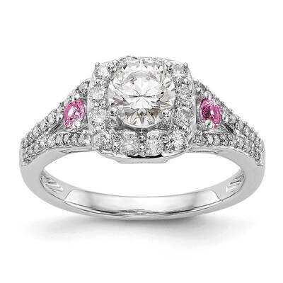 Halo Plus Holds 1/2 Carat 5.2mm Round Center 1/2 Carat Diamond Pink Sapphire Semi-Mount Engagement …