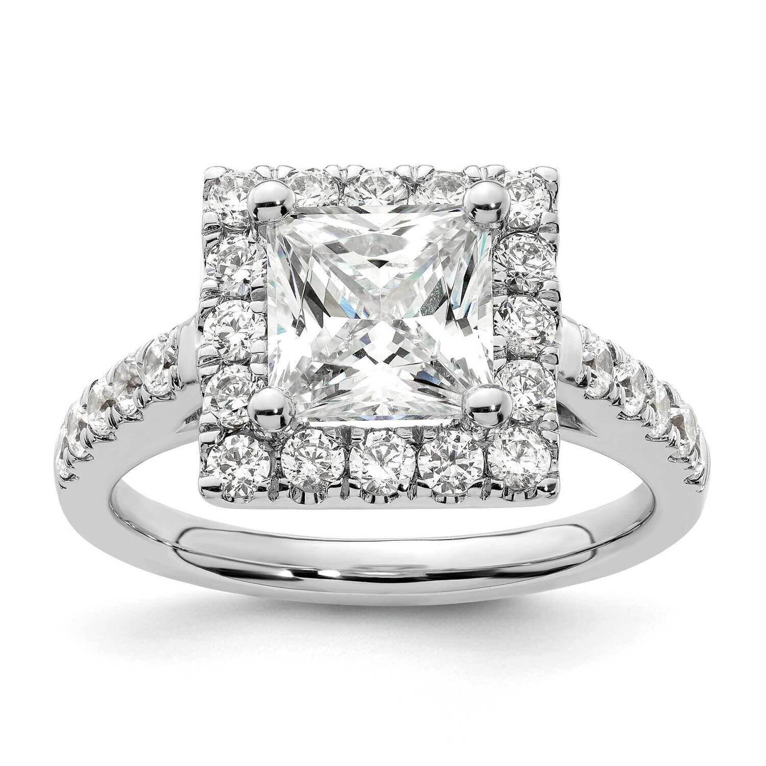 Halo Plus Holds 1.75 Carat 6.9mm Princess Center 7/8 Carat Diamond Semi-Mount Engagement Ring 14k W…