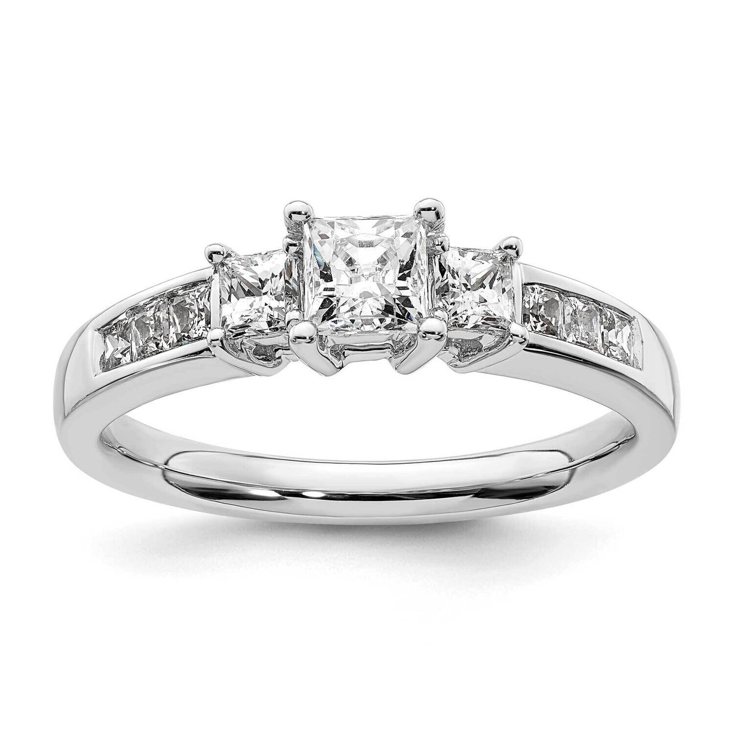 3-Stone Plus Holds 1/2 Carat 5.2mm Princess Center 2-2.8mm Princess Sides Diamond Semi-Mount Engage…