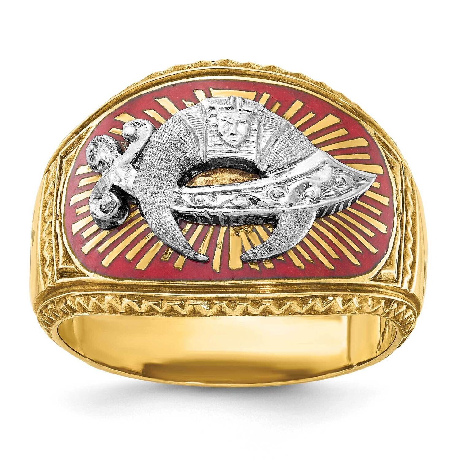 Ibgoodman Men&#39;s Polished Textured Multi-Color Enamel Masonic Shriner&#39;s Ring 14k Two-Tone Gold B0243…