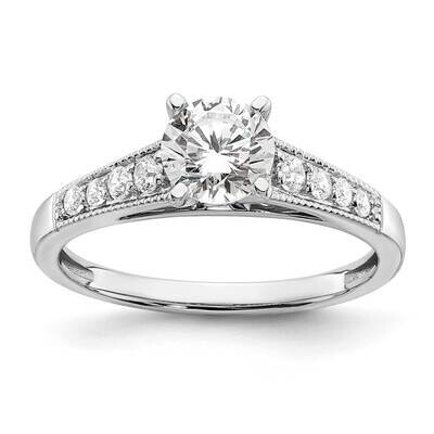 Holds 1 Carat 6.5mm Round Center 1/5 Carat Diamond Semi-Mount Engagement Ring 14k White Gold RM7850…