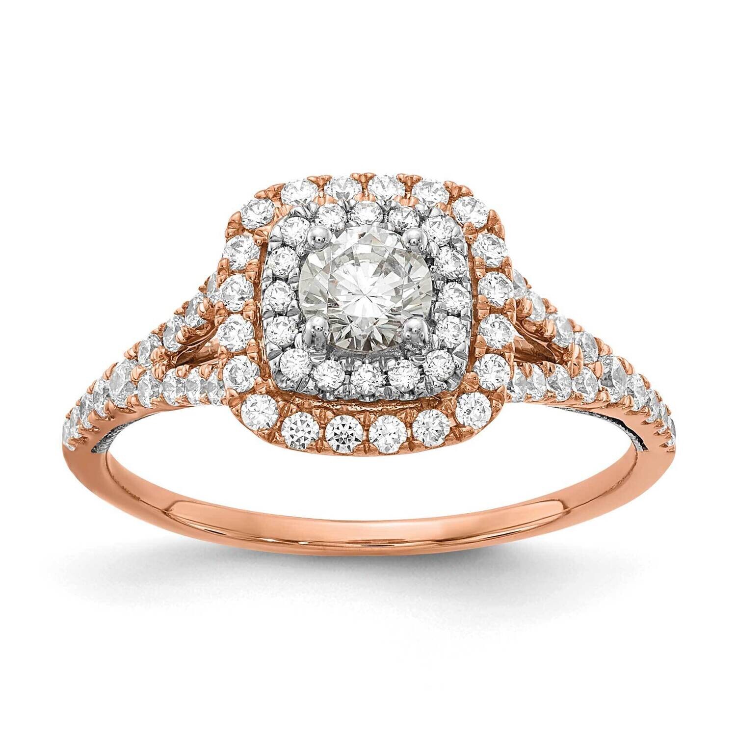 Rose White Gold Double Halo Holds 1/3 Carat 4.5mm Round Center 1/2 Carat Diamond Semi-Mount Engagem…