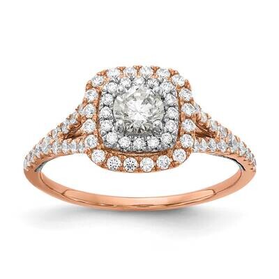 Rose White Gold Double Halo Holds 1/3 Carat 4.5mm Round Center 1/2 Carat Diamond Semi-Mount Engagem…