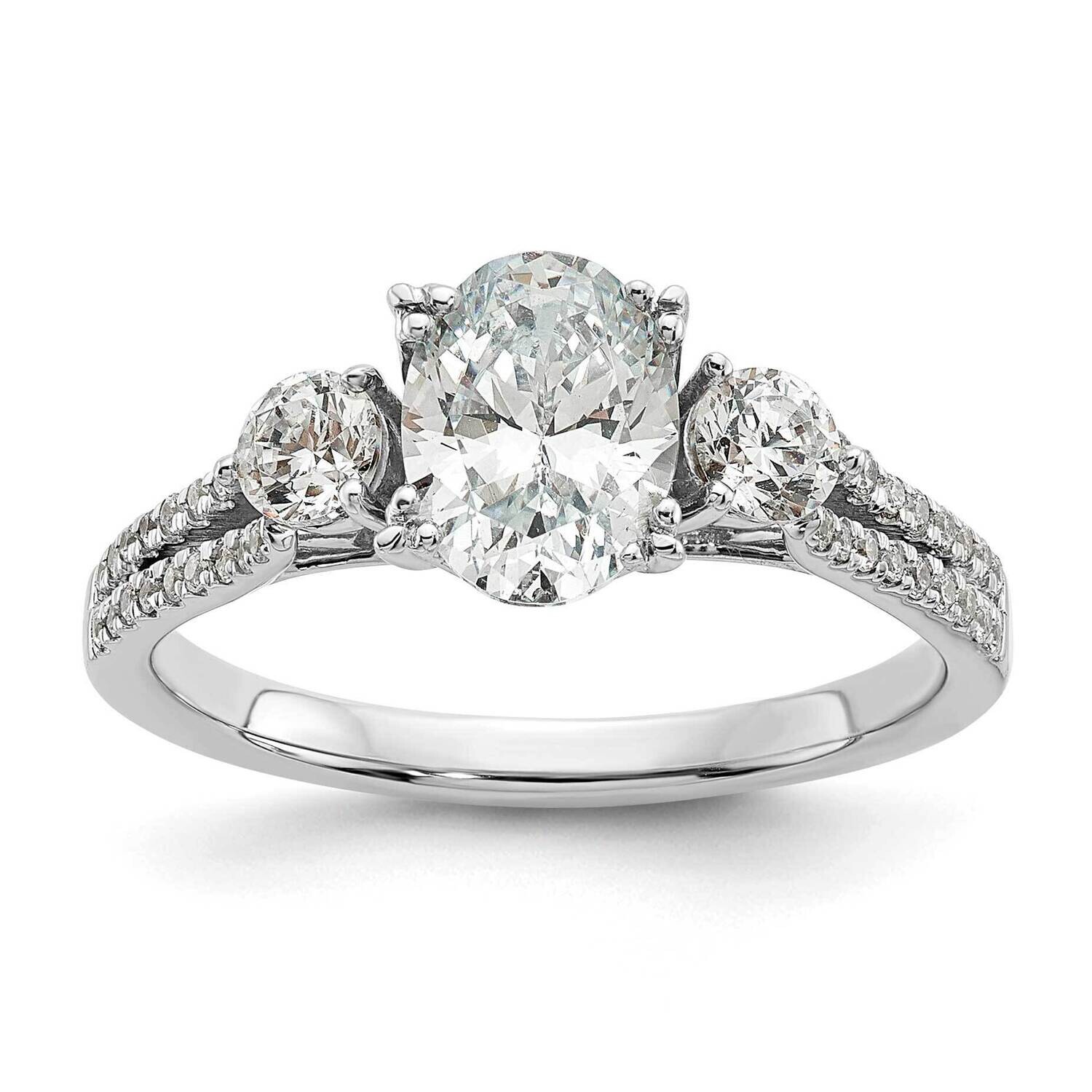 3 Stone 1Ct Oval Semi-Mount Including 2-3.2mm Side Stones Engagement Diamond Ring 14k White Gold RM7841E-100-WAA