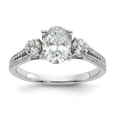 3 Stone 1Ct Oval Semi-Mount Including 2-3.2mm Side Stones Engagement Diamond Ring 14k White Gold RM…