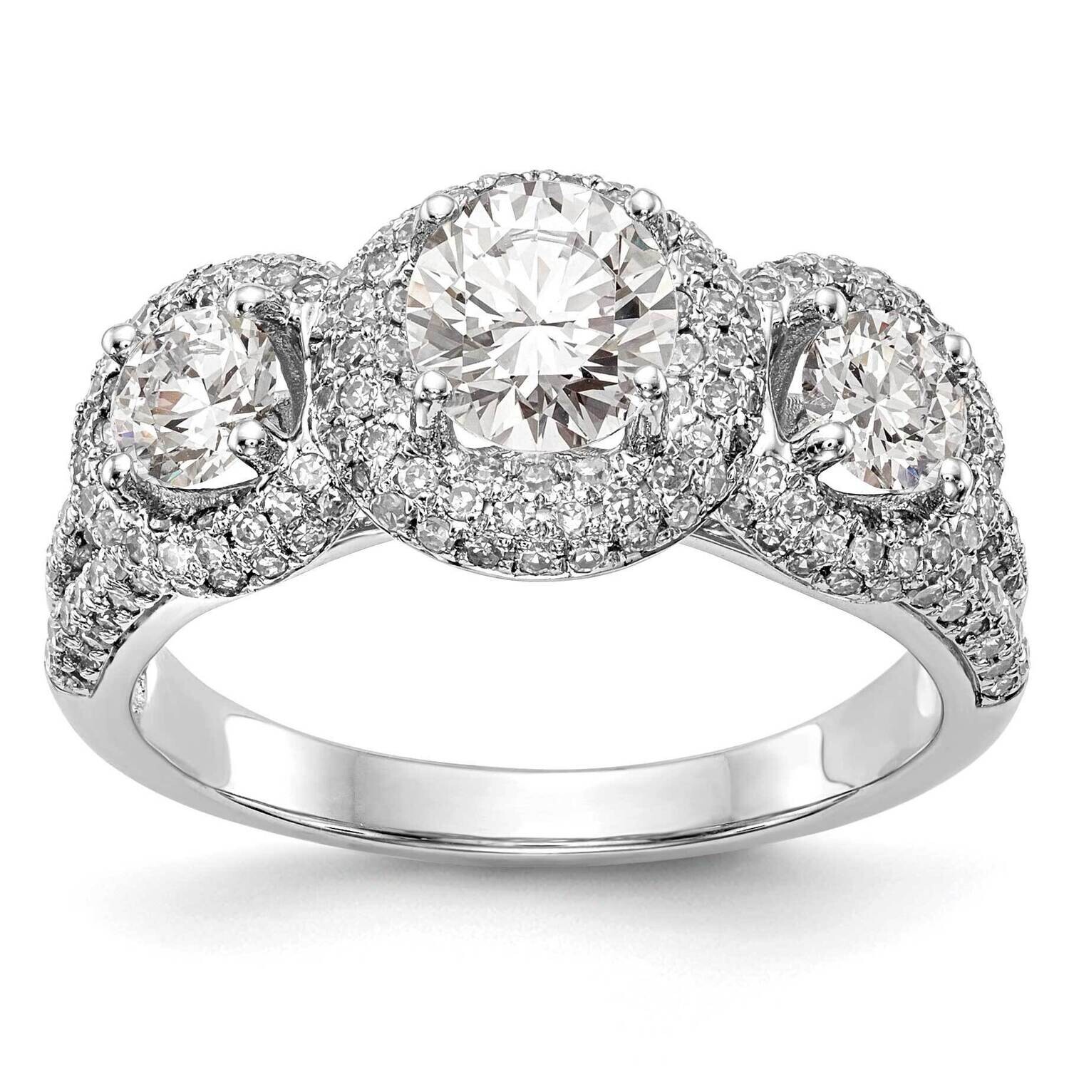 3-Stone Plus Holds 3/4 Carat 5.8mm Round Center 2-4.00mm Round Sides Diamond Halo Semi-Mount Engage…