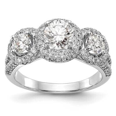 3-Stone Plus Holds 3/4 Carat 5.8mm Round Center 2-4.00mm Round Sides Diamond Halo Semi-Mount Engage…