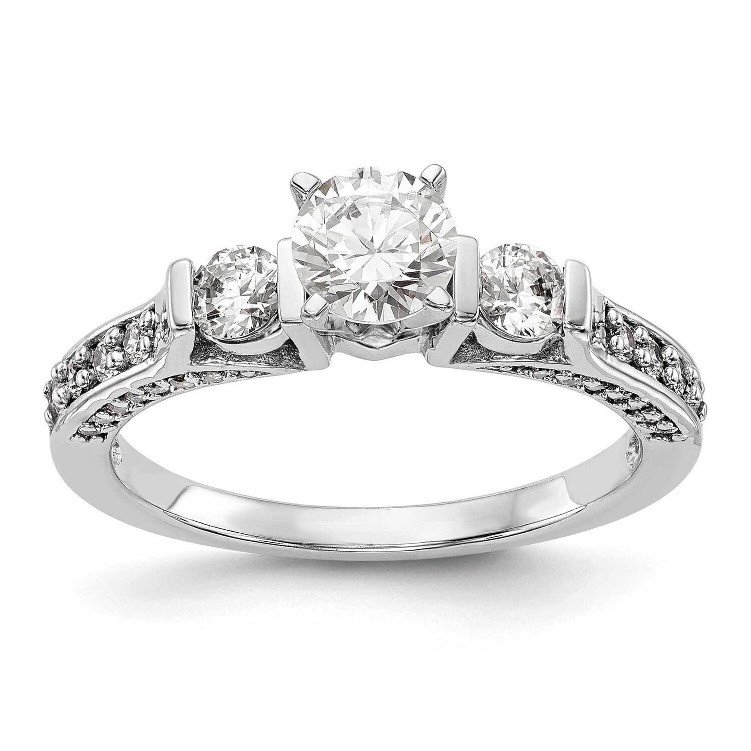 3-Stone Plus Peg Set Center 1/4 Carat Diamond Semi-Mount Engagement Ring 14k White Gold RM3059E-P/0…