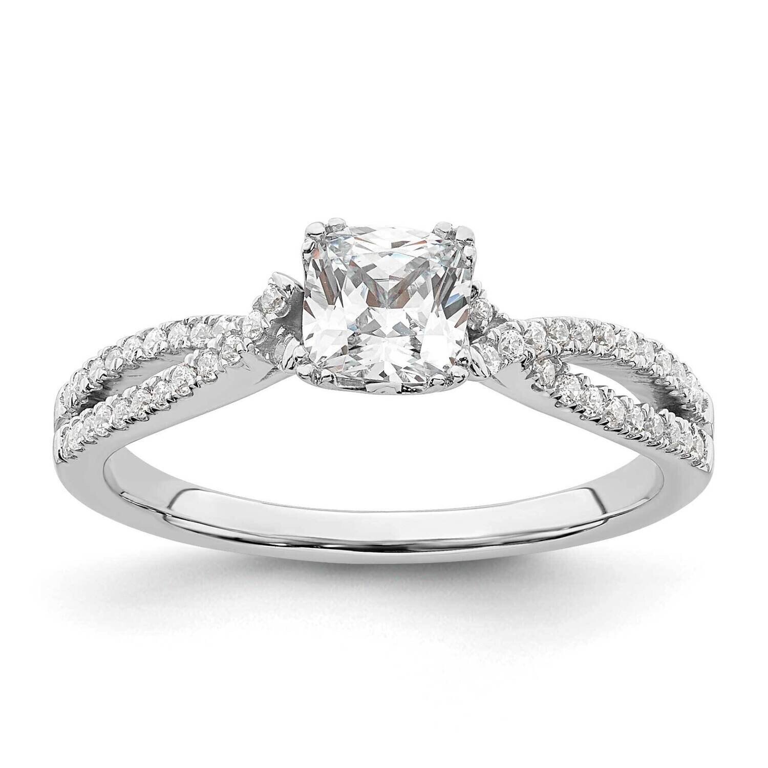 Criss-Cross Holds 1/2 Carat 4.9mm Cushion Center 1/6 Carat Diamond Semi-Mount Engagement Ring 14k W…
