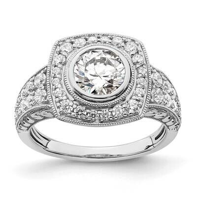 Halo Plus Holds 1 Carat 6.5mm Round Center Bezel 3/4 Carat Diamond Semi-Mount Engagement Ring 14k W…