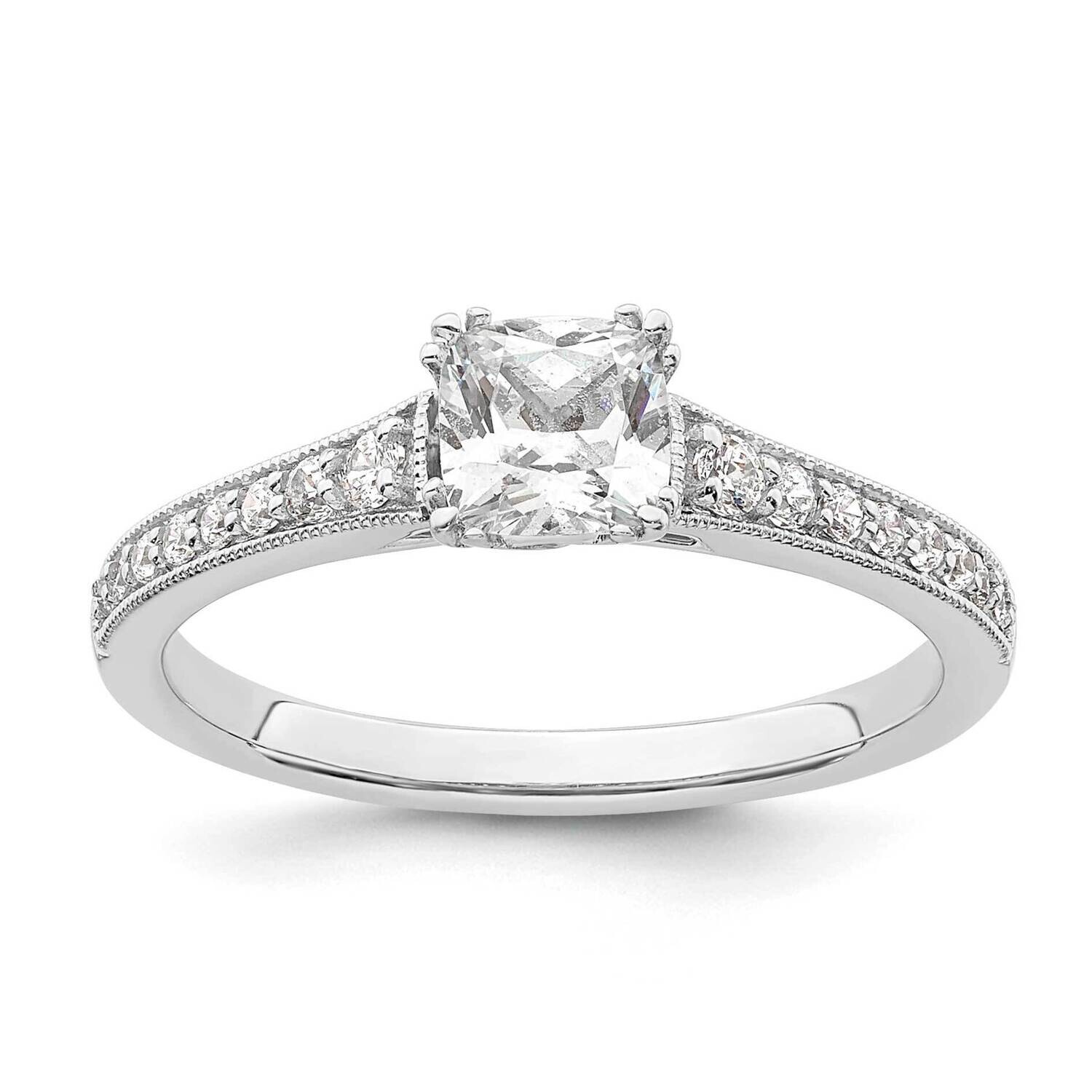 Holds 1/2 Carat 4.9mm Cushion Center 1/6 Carat Diamond Semi-Mount Engagement Ring 14k White Gold RM…