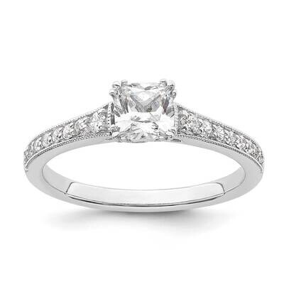 Holds 1/2 Carat 4.9mm Cushion Center 1/6 Carat Diamond Semi-Mount Engagement Ring 14k White Gold RM…