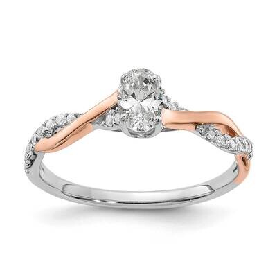 Rose Gold Criss-Cross Holds 3/8 Carat 5.8X3.8mm Oval Center 1/8 Carat Diamond Semi-Mount Engagement…