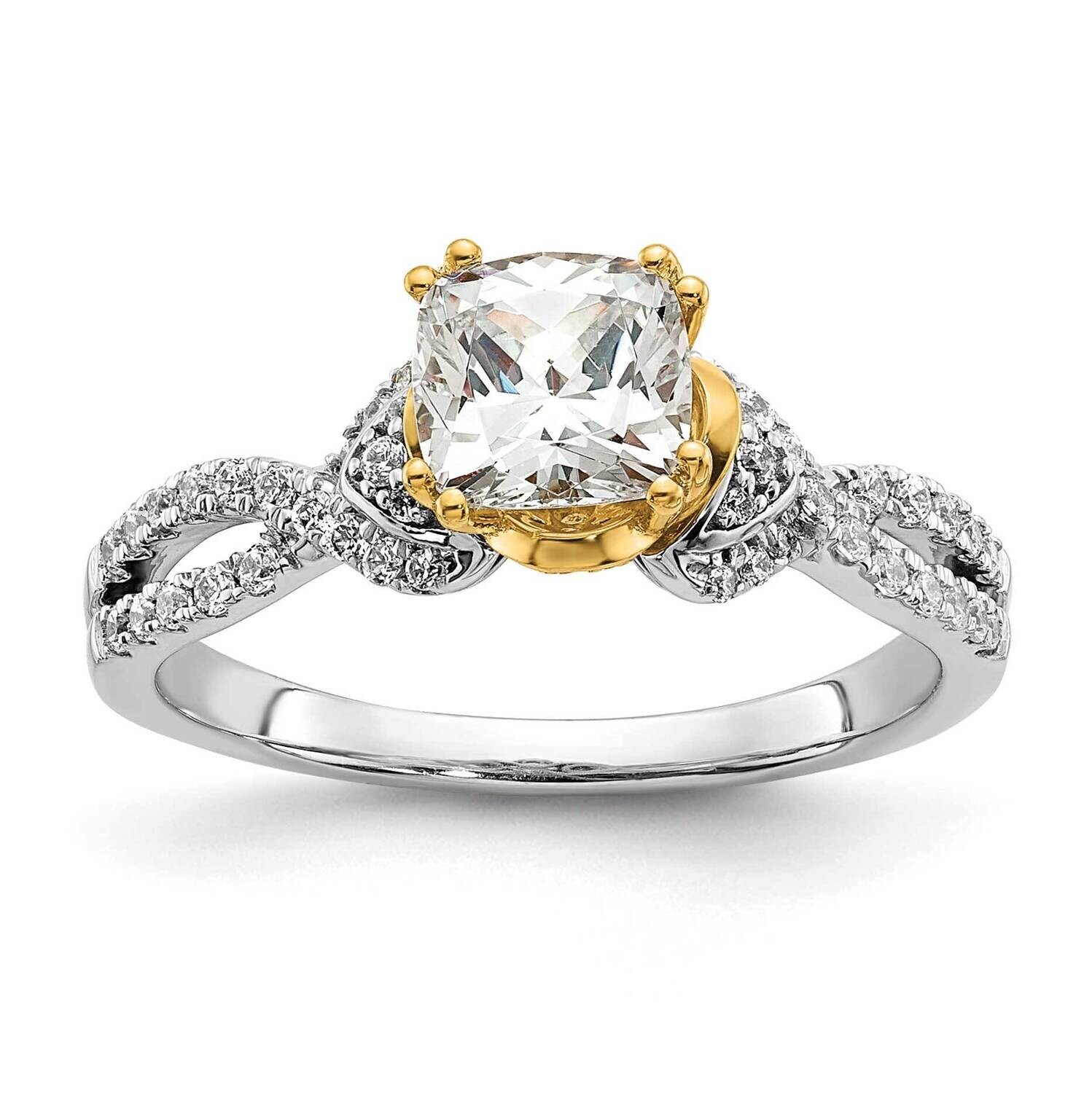 Criss-Cross Holds 1 Carat 6.00mm Cushion Center 1/4 Carat Diamond Semi-Mount Engagement Ring 14k Tw…