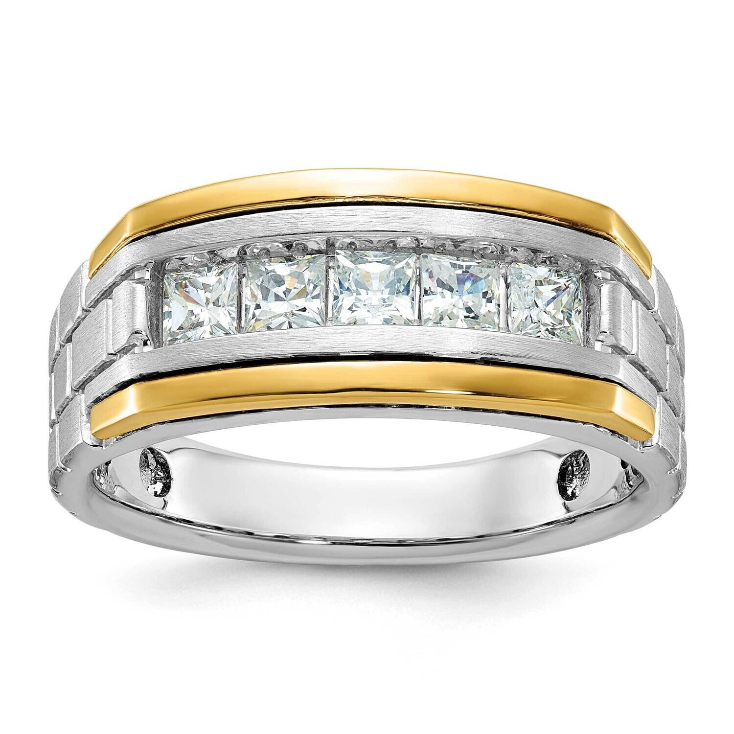 Ibgoodman Men&#39;s Polished Satin Grooved Square 5-Stone Ring Mounting 14k Two-Tone Gold B63776-4WY by…