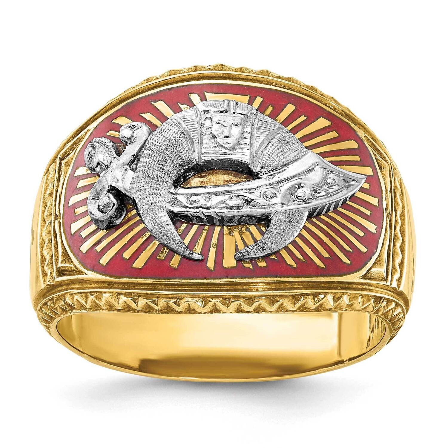 Ibgoodman Men&#39;s Polished Textured Multi-Color Enamel Masonic Shriner&#39;s Ring 10k Two-Tone Gold B0243…