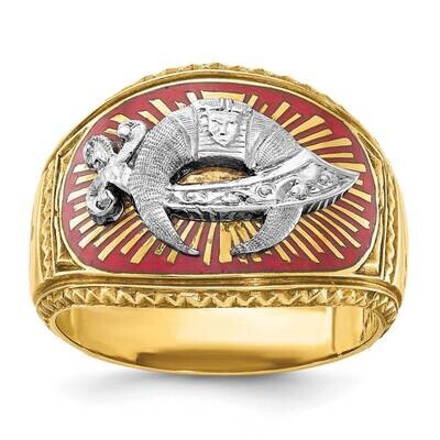 Ibgoodman Men&#39;s Polished Textured Multi-Color Enamel Masonic Shriner&#39;s Ring 10k Two-Tone Gold B0243…