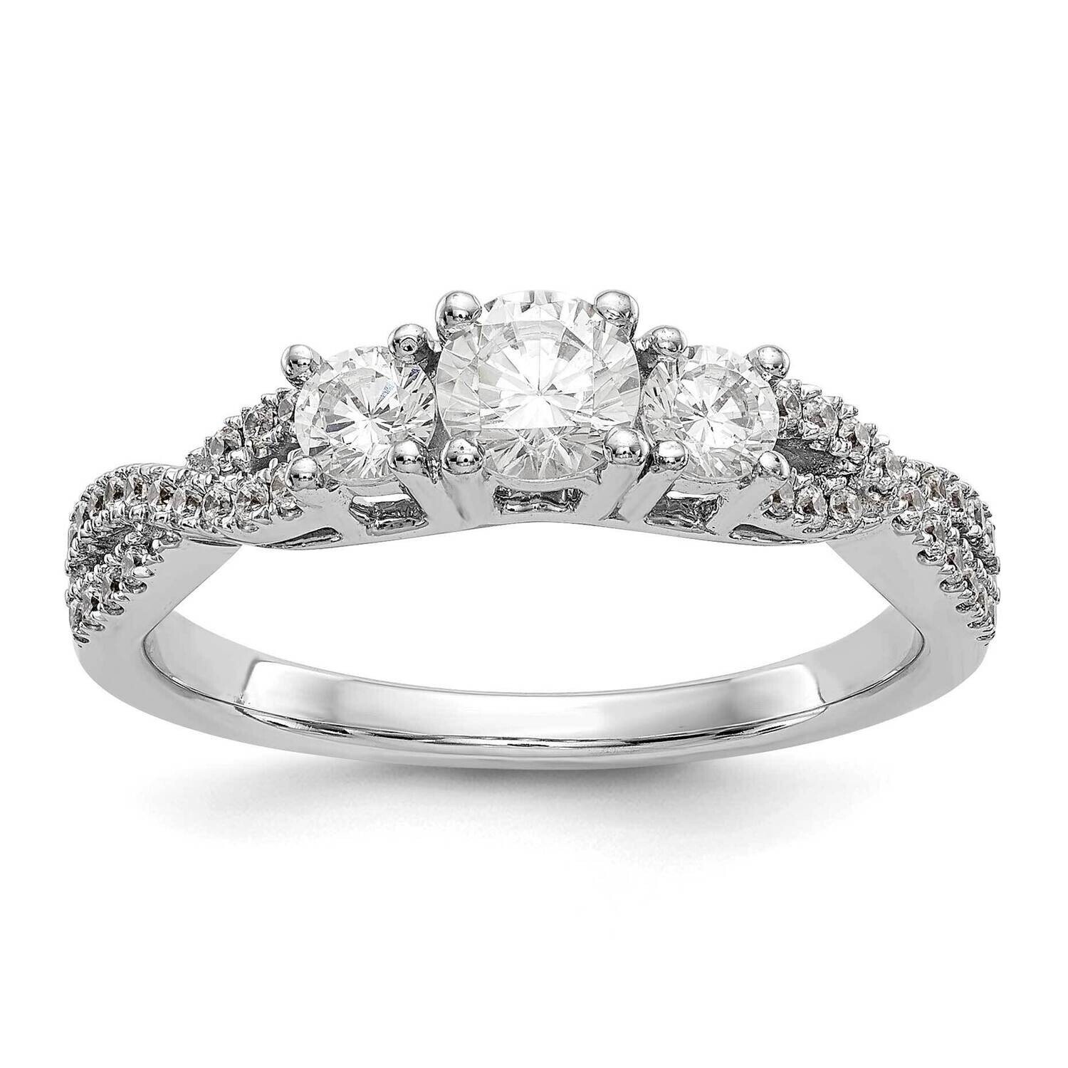 3-Stone Plus Holds 4.5mm Round Center Diamond Semi-Mount Engagement Ring 14k White Gold RM3048E-030/017-WAA