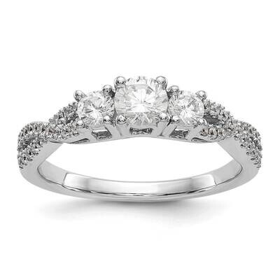 3-Stone Plus Holds 4.5mm Round Center Diamond Semi-Mount Engagement Ring 14k White Gold RM3048E-030…
