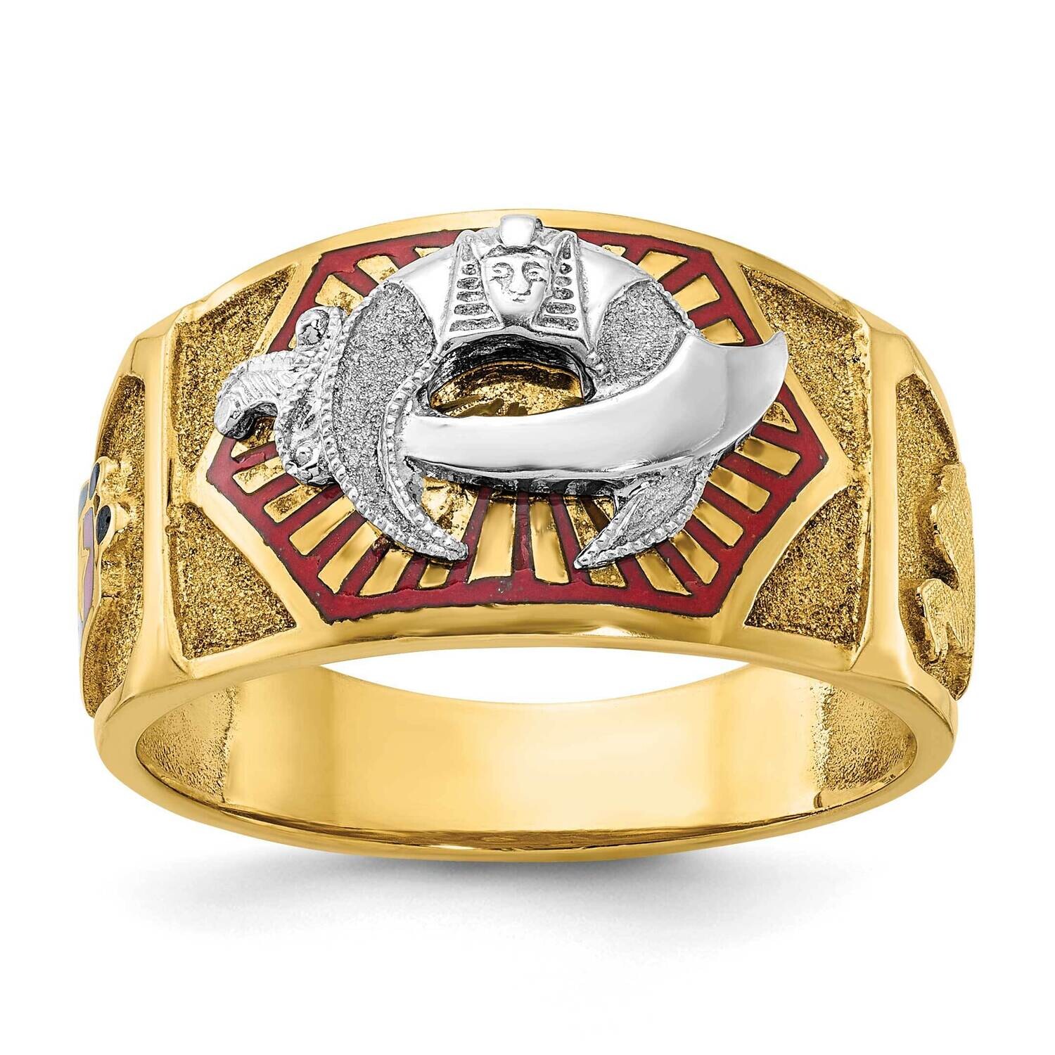 Ibgoodman Men's Polished Textured Multi-Color Enamel Masonic Shriner's Ring 14k Two-Tone Gold B02420-4YW