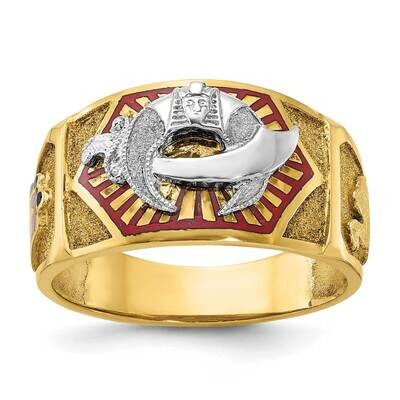 Ibgoodman Men&#39;s Polished Textured Multi-Color Enamel Masonic Shriner&#39;s Ring 14k Two-Tone Gold B0242…