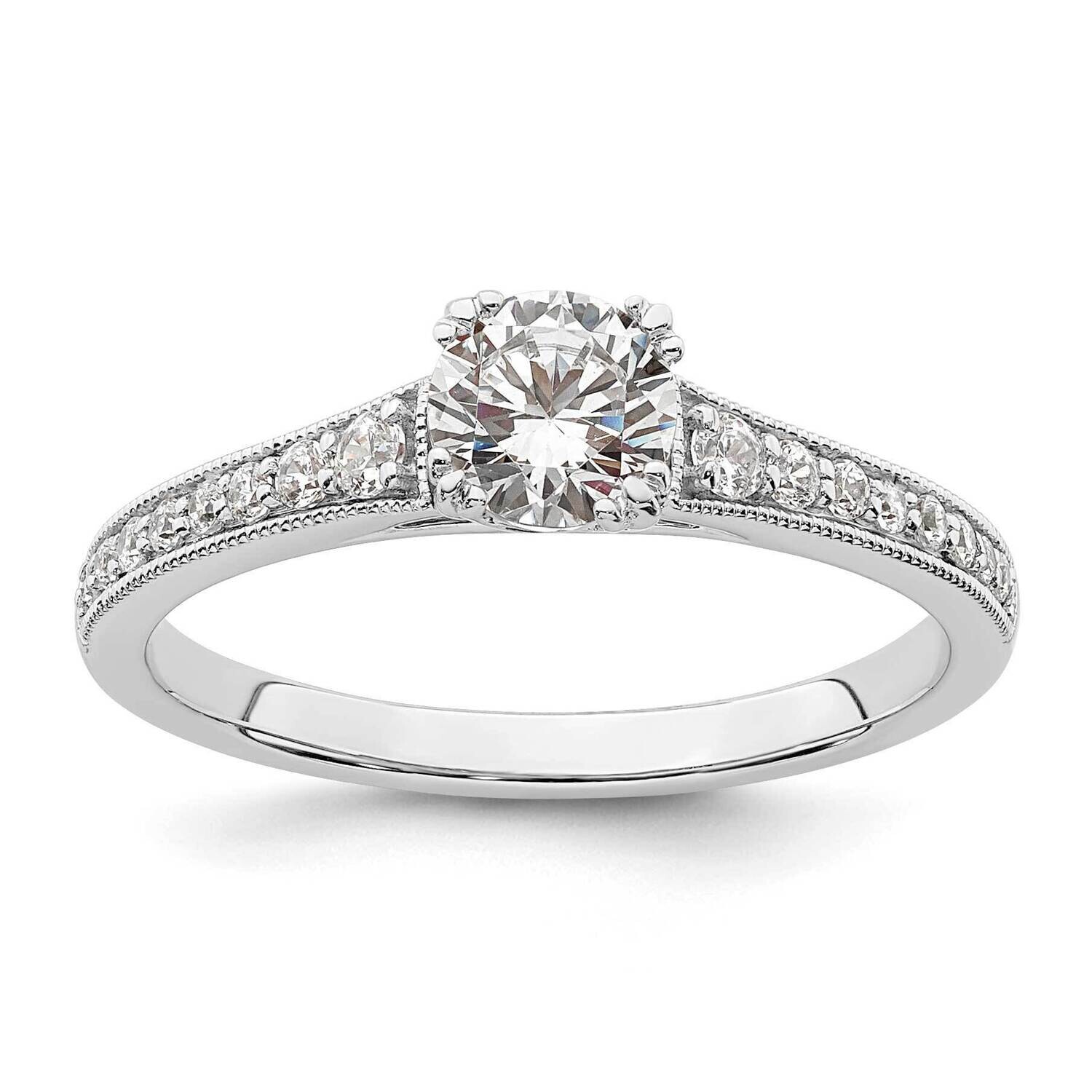 Holds 1/2 Carat 5.2mm Round Center 1/6 Carat Diamond Semi-Mount Engagement Ring 14k White Gold RM78…