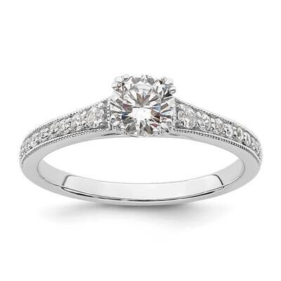 Holds 1/2 Carat 5.2mm Round Center 1/6 Carat Diamond Semi-Mount Engagement Ring 14k White Gold RM78…