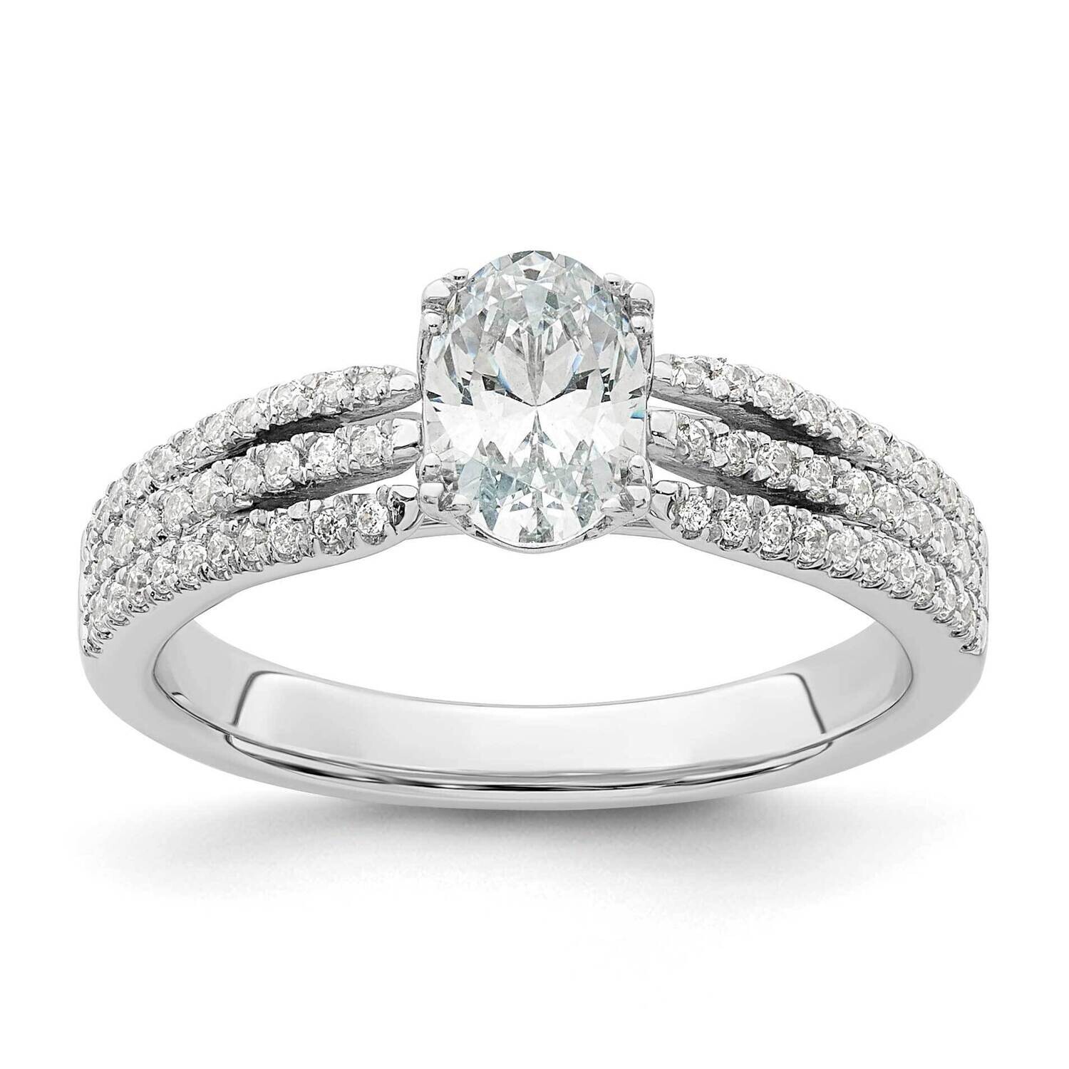 3-Row Holds 3/4 Carat 7.1X5.4mm Oval Center 1/4 Carat Diamond Semi-Mount Engagement Ring 14k White …