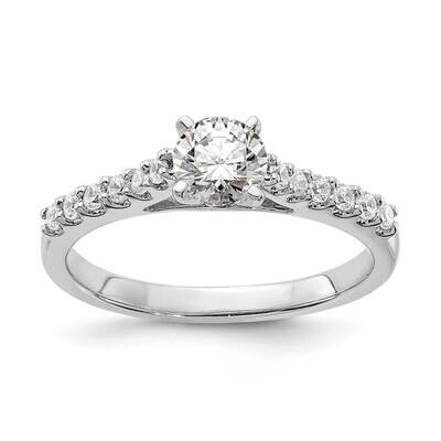 Holds 1/2 Carat 5.2mm Round Center 1/4 Carat Diamond Semi-Mount Engagement Ring 14k White Gold RM61…