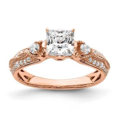 Holds 1 Carat 5.5mm Princess Center 1/4 Carat Diamond Semi-Mount Engagement Ring 14k Rose Gold RM78…