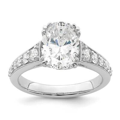 Holds 2 Carat 10X7.5mm Oval Center 3/8 Carat Diamond Semi-Mount Engagement Ring 14k White Gold RM78…