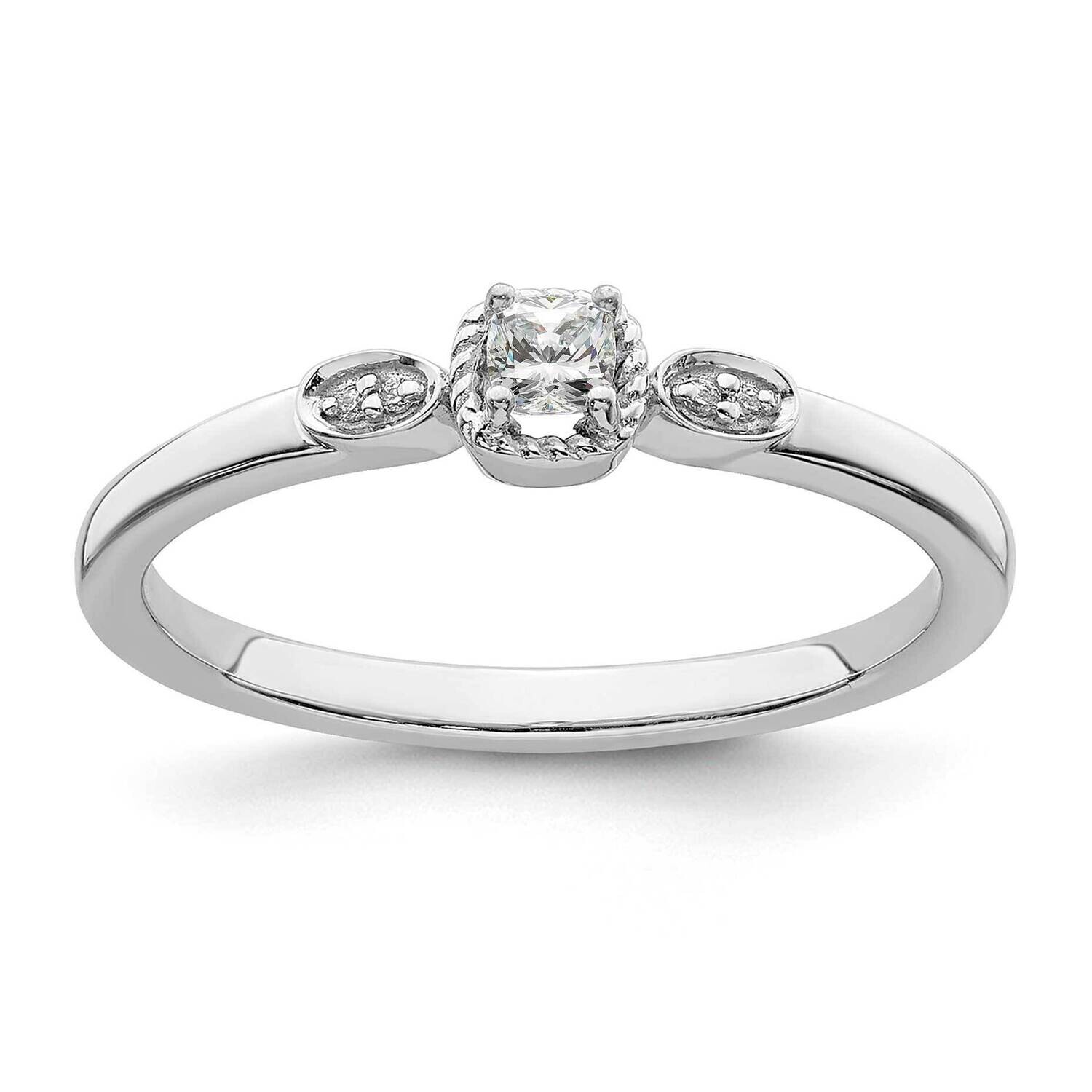 Rope Edge Petite 1/15 Carat Cushion-Cut Diamond Complete Promise/Engagement Ring 14k White Gold RM7…
