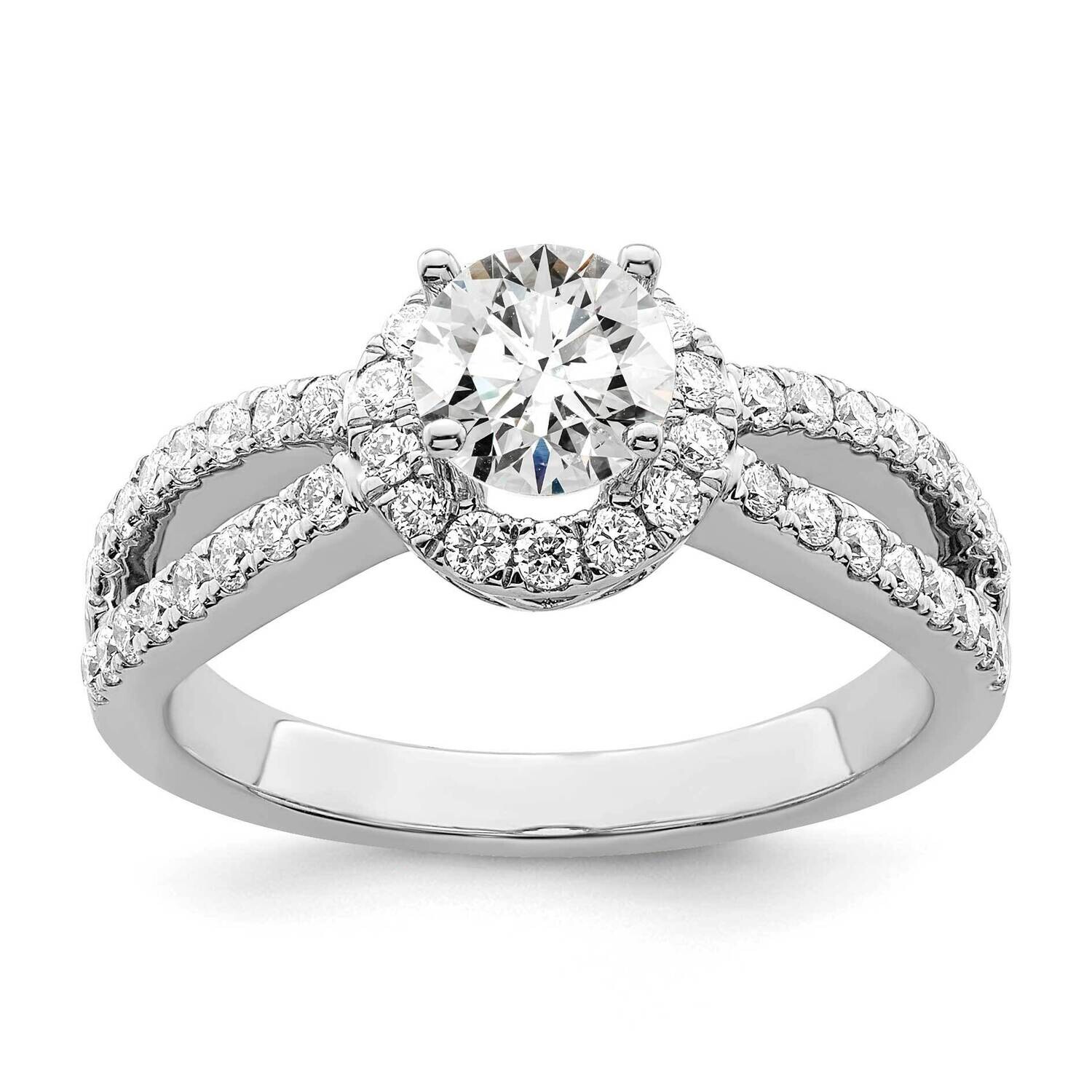 Halo Plus Holds 1/2 Carat 5.2mm Round Center 1/2 Carat Diamond Semi-Mount Engagement Ring 14k White…