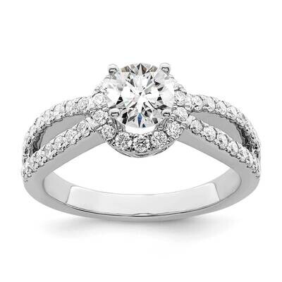 Halo Plus Holds 1/2 Carat 5.2mm Round Center 1/2 Carat Diamond Semi-Mount Engagement Ring 14k White…