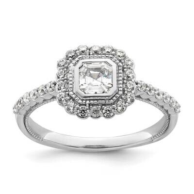 Halo Plus Holds 1/2 Carat 5.2X3.7mm Emerald-Cut Center Bezel 1/3 Carat Diamond Semi-Mount Engagemen…