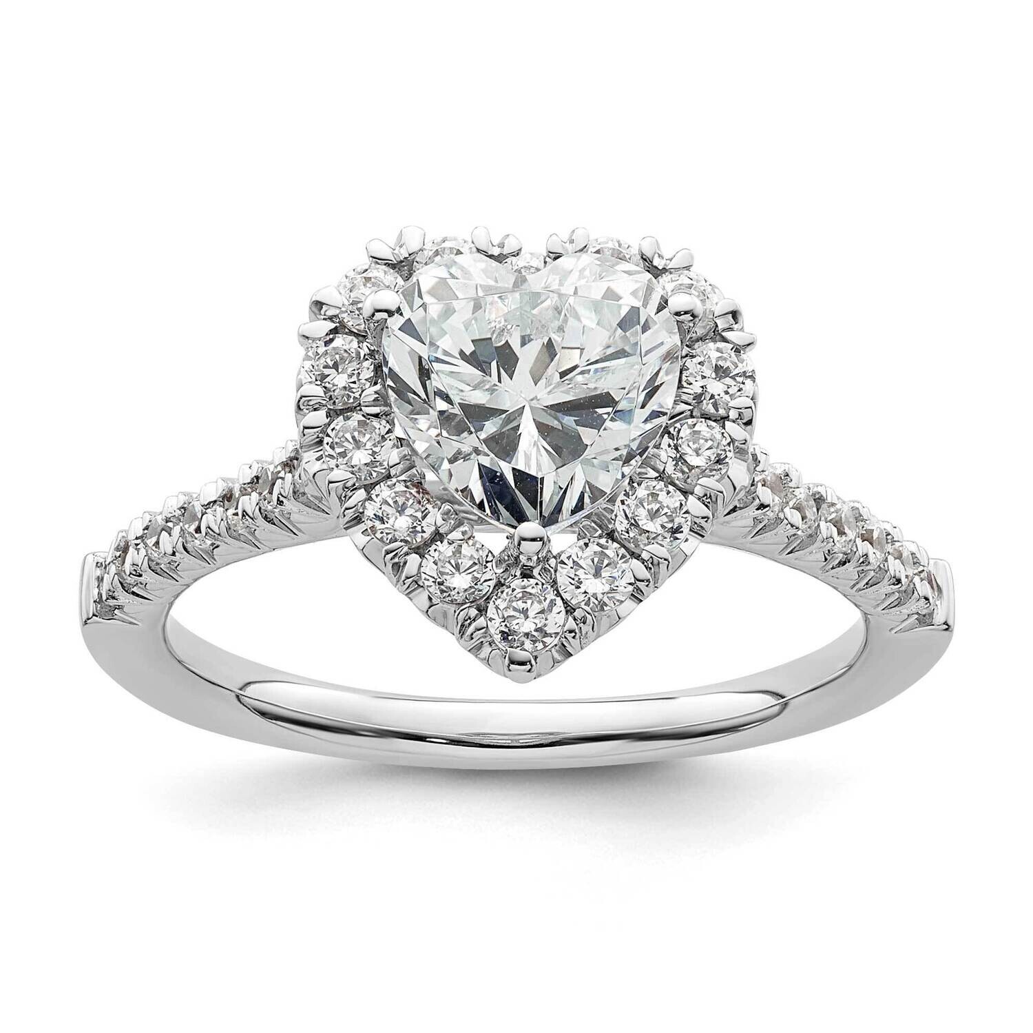 Halo Holds 1.25 Carat 7.1mm Heart Center 1/2 Carat Diamond Semi-Mount Engagement Ring 14k White Gol…