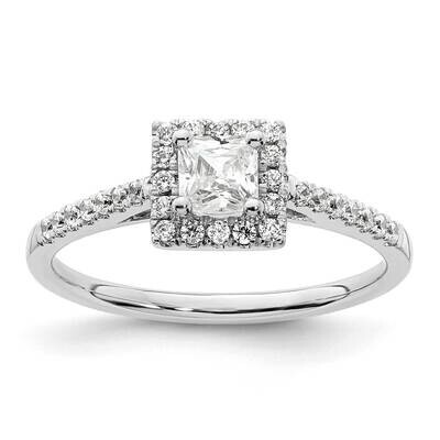 Halo Plus Holds 1/3 Carat 4.00mm Princess Center 1/4 Carat Diamond Semi-Mount Engagement Ring 14k W…