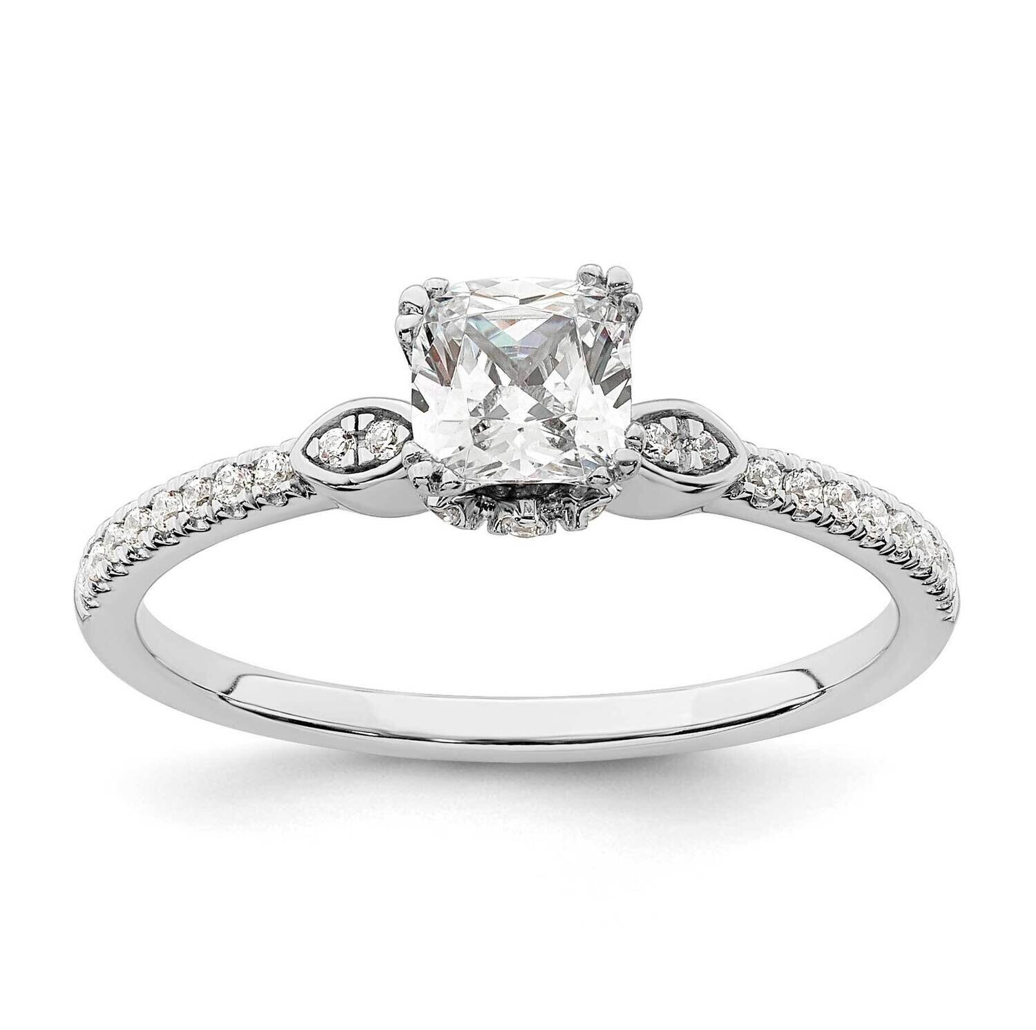 Holds 1/2 Carat 4.9mm Cushion Center 1/6 Carat Diamond Semi-Mount Engagement Ring 14k White Gold RM…